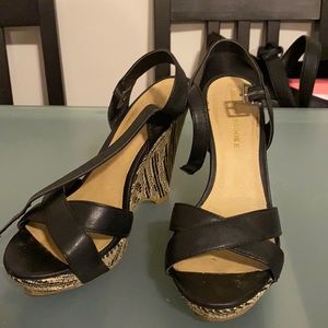 Black and white wedge sandals